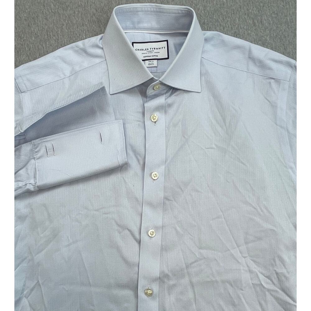Charles Tyrwhitt Shirt Mens 15 - 33 Blue 100% Cotton Slim Button Up French Cuff